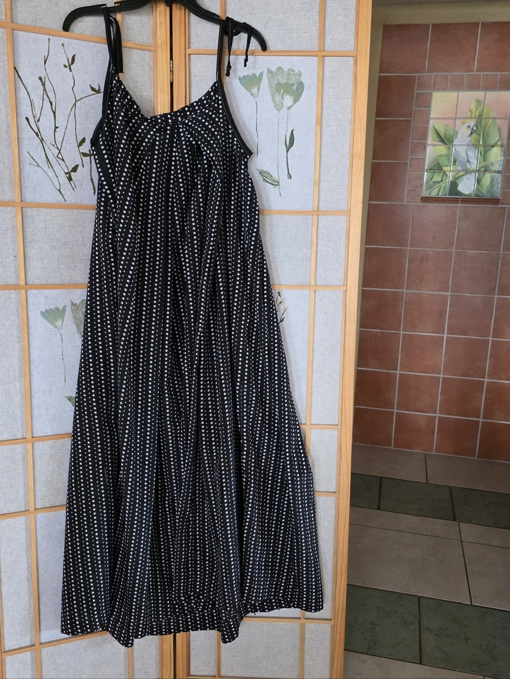 OSFA/ Maternity Handmade Hawaiian Black Polka Dot Maxi Dress - Sleeveless Dress